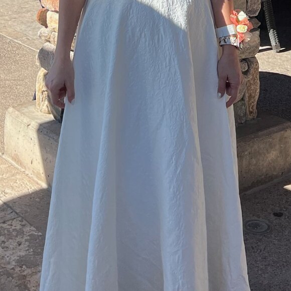 ASOS EDITION V-Neck Organza Chic White Dress | Blouson Sleeves + Cutout - Picture 6 of 8